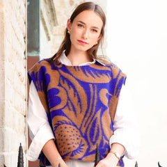 Atelier Jupe- Wollen bloemenstof blauw & bruin-  € 29,9 /m