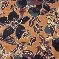 Marylene madou -  viscose satijn -bloemen op oker - 40€ /m