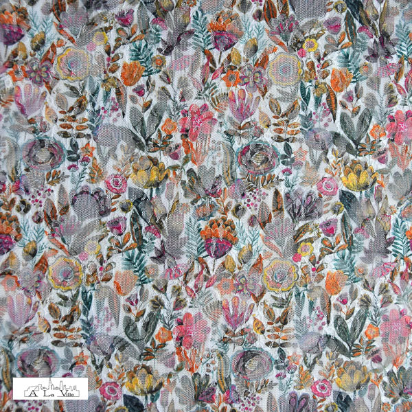 Bedrukt stretch tulle - bloemen pracht  -  €30/m