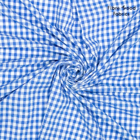FM -Seersucker ruit blauw/wit  - € 19/m