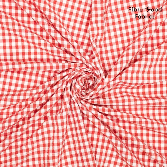 FM -Seersucker ruit rood/wit  - € 19/m