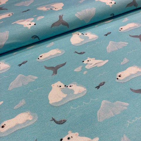 French Terry - knuffelende ijsberen  - € 28/m