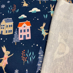 French Terry - Konijntjes en dennenbomen  - € 28/m