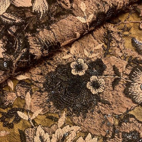 kant - bloemen en pailletten - zwart -  €56/m