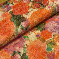 Structuur-  roze en rode bloemen 35 € /m