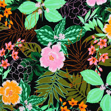 Viscose- bloemen op zwart-  € 18/m