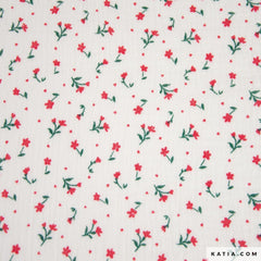 Mouseline - Bloemen Rood - € 14/m