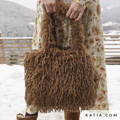 katia - Langharige pels met veren - bruin- € 31/m